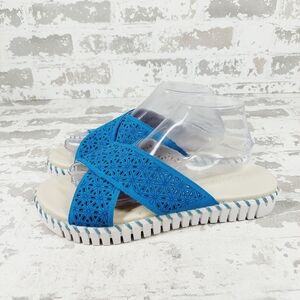 NEW Ilse Jacobsen Tulip Blue Cross Band Sandals Slide V671